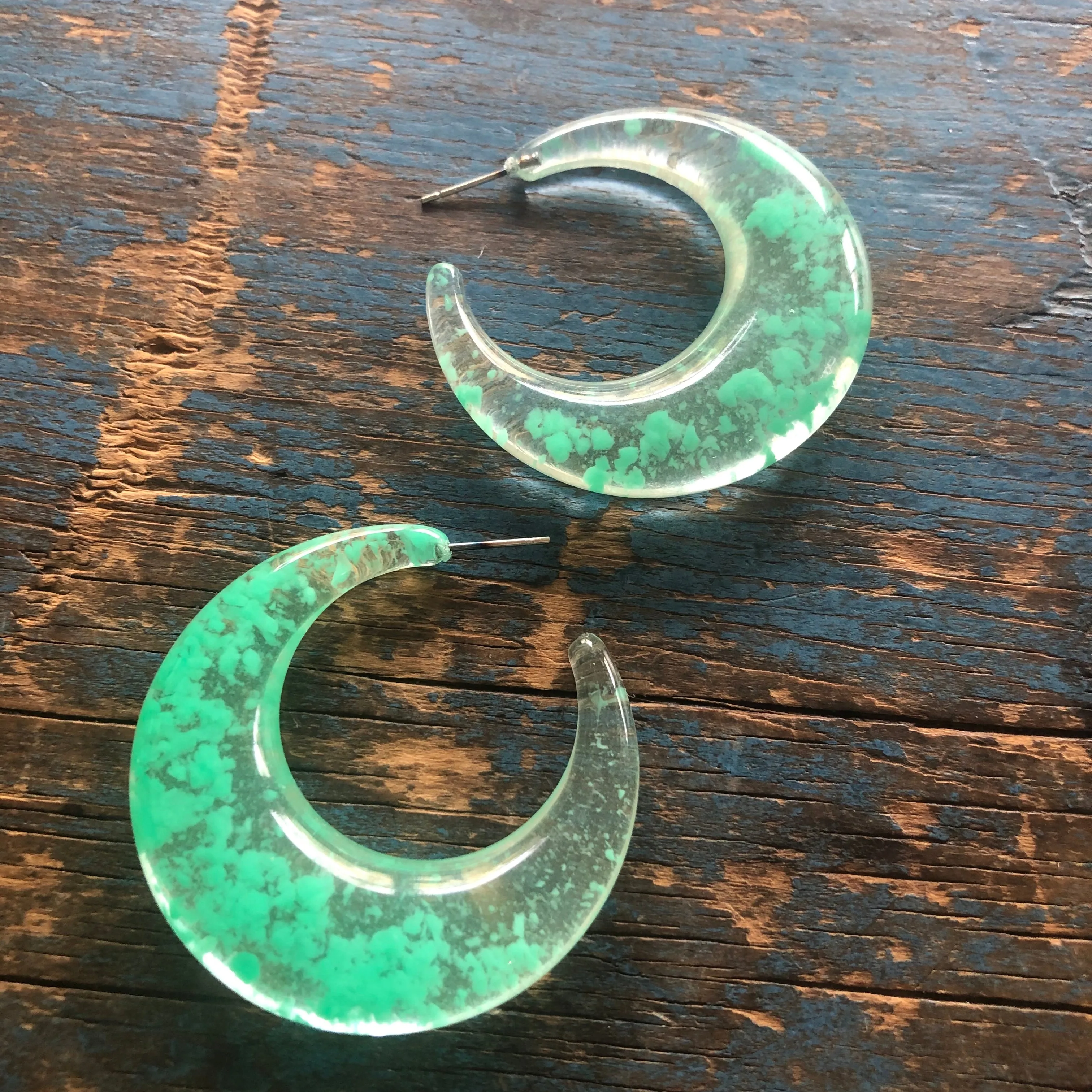 Seafoam Green Confetti Chunky Crescent Hoop Earrings