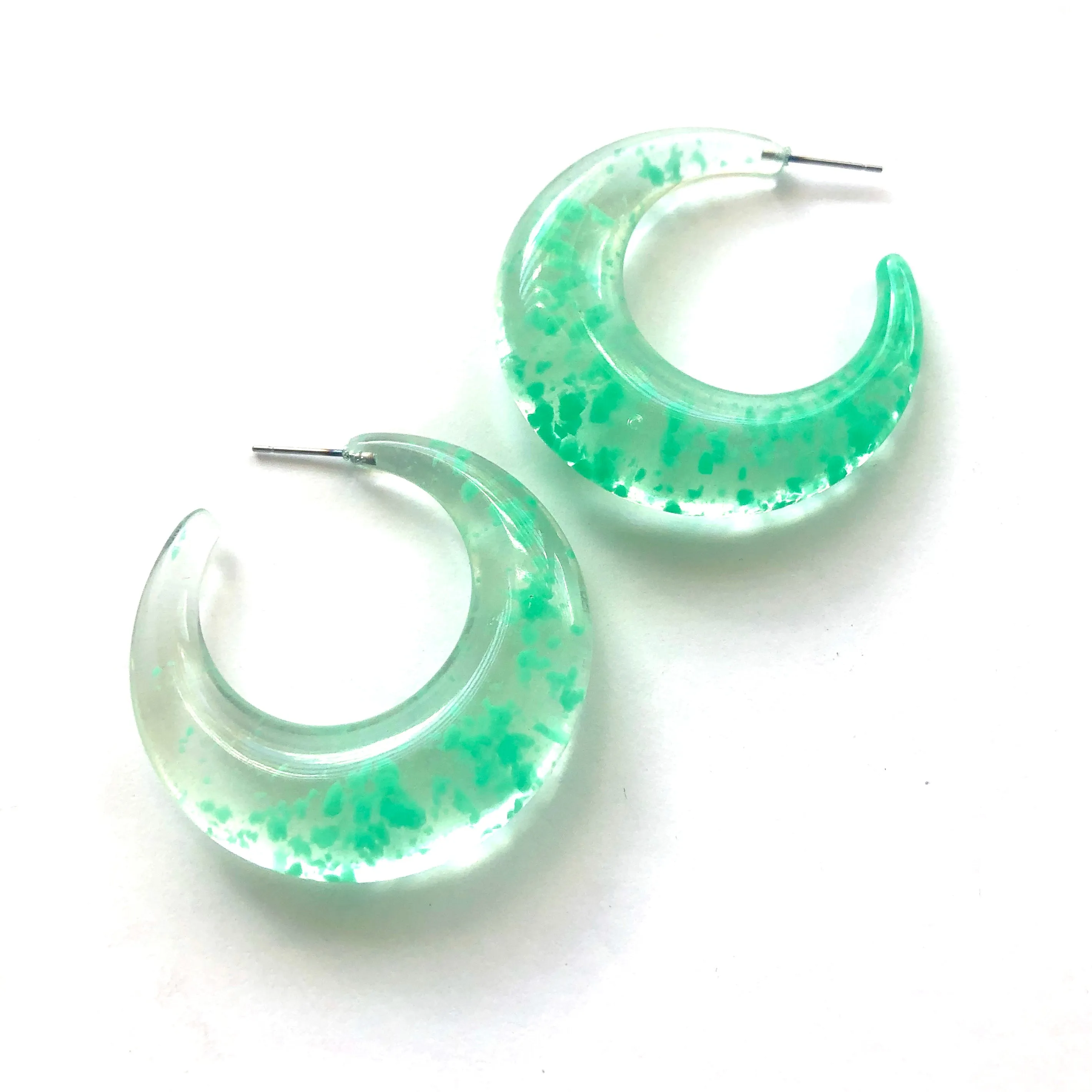 Seafoam Green Confetti Chunky Crescent Hoop Earrings