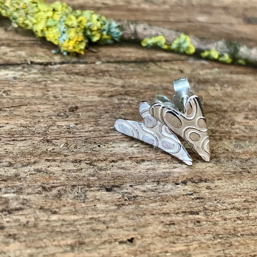 Silver textured hearts stud earrings