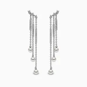 Sleek 18K Gold Pearl and Diamond Triple Chain Drop Earrings