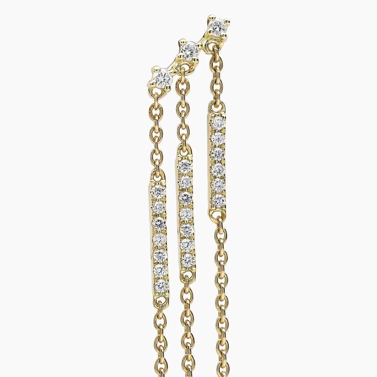 Sleek 18K Gold Pearl and Diamond Triple Chain Drop Earrings