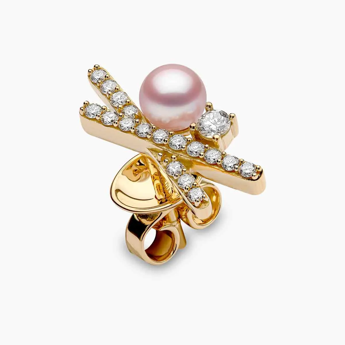 Sleek 18K Gold Pearl and Mini Diamond Cross Stud Earrings