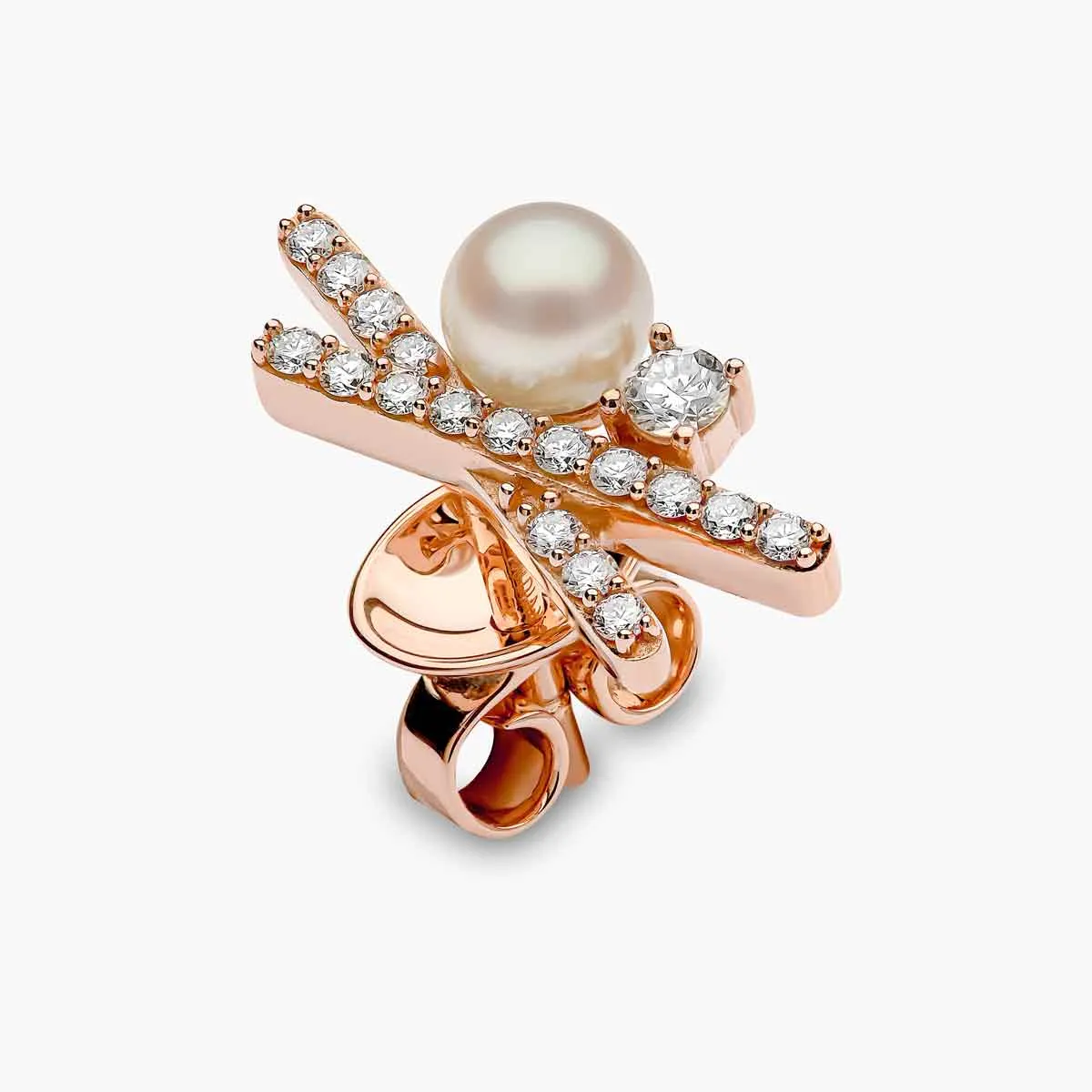 Sleek 18K Gold Pearl and Mini Diamond Cross Stud Earrings