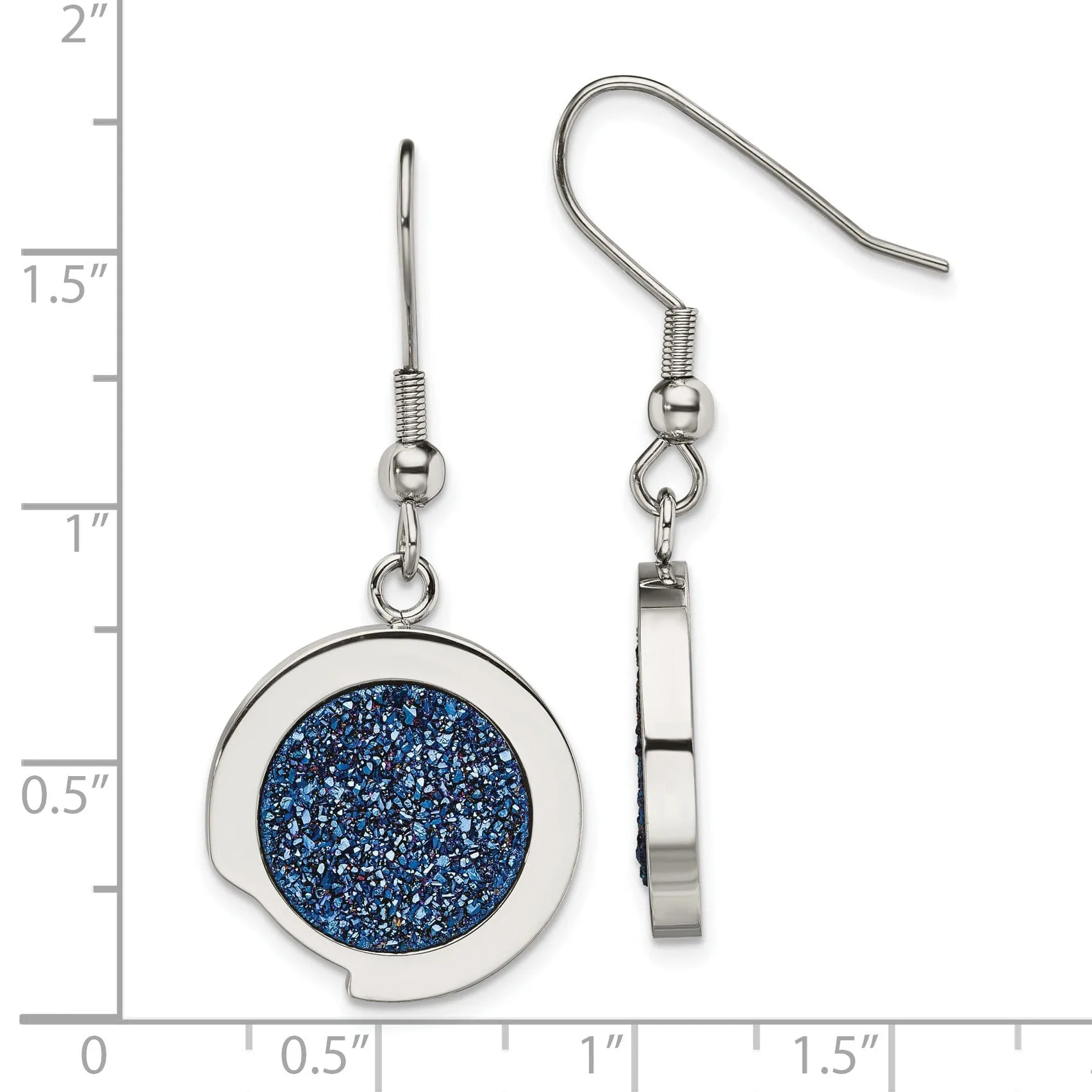 Stainless Steel Blue Druzy Stone Earrings