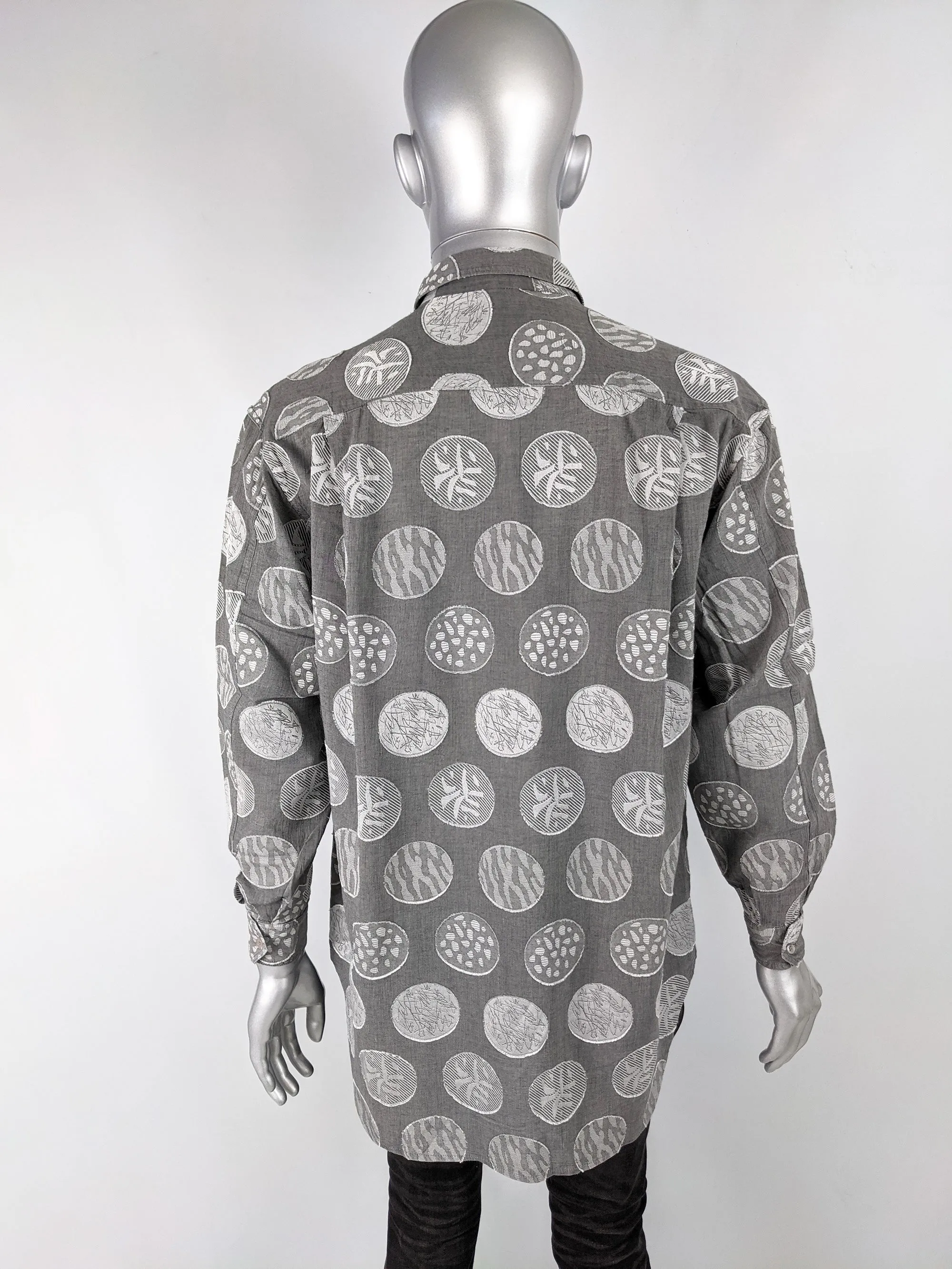 Stephen King Vintage Mens Grey & Silver Jacquard Shirt, 1980s