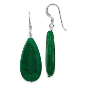 Sterling Silver Dark Green Jade Dangle Earrings