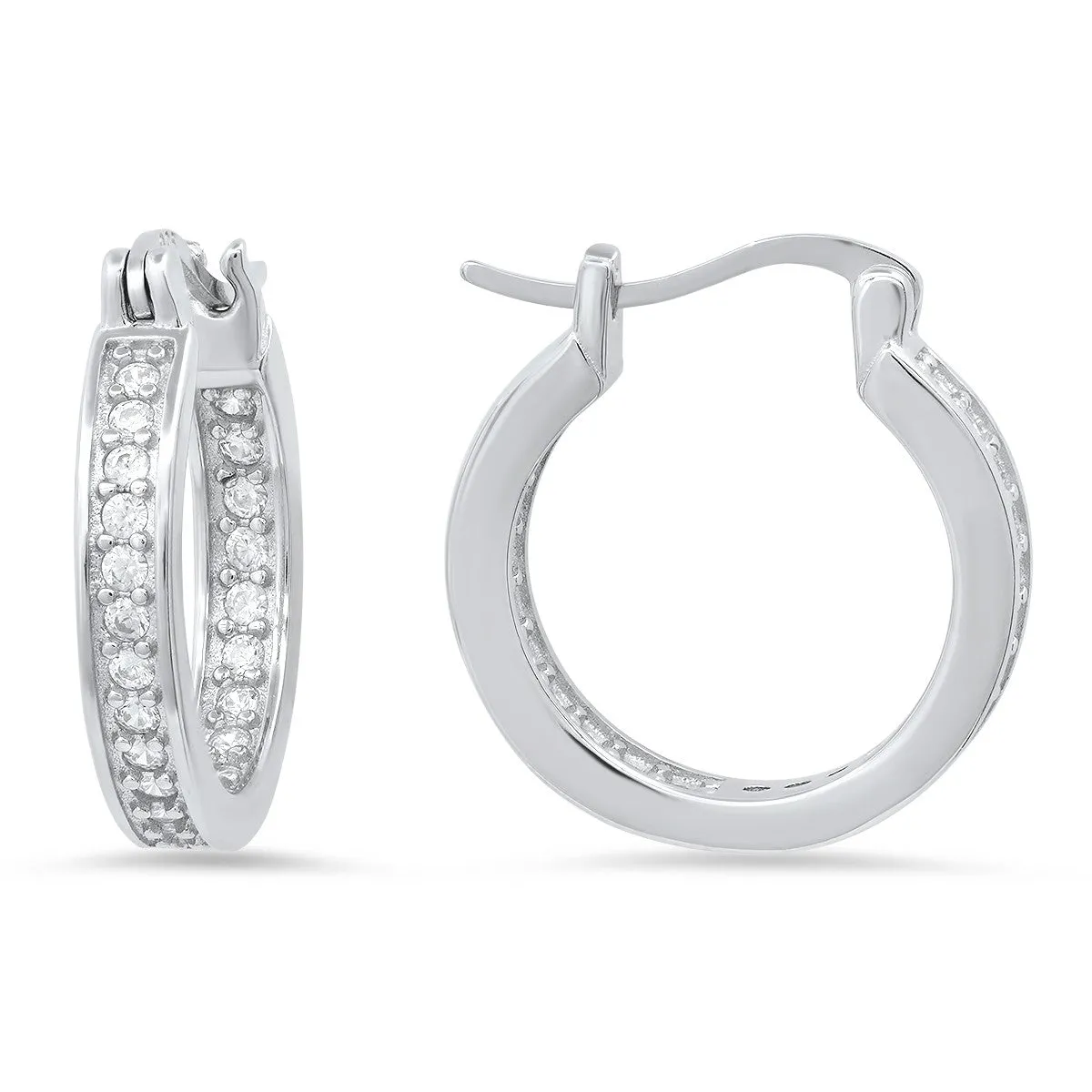 Sterling Silver Inside Out 20mm CZ Hoop Earrings