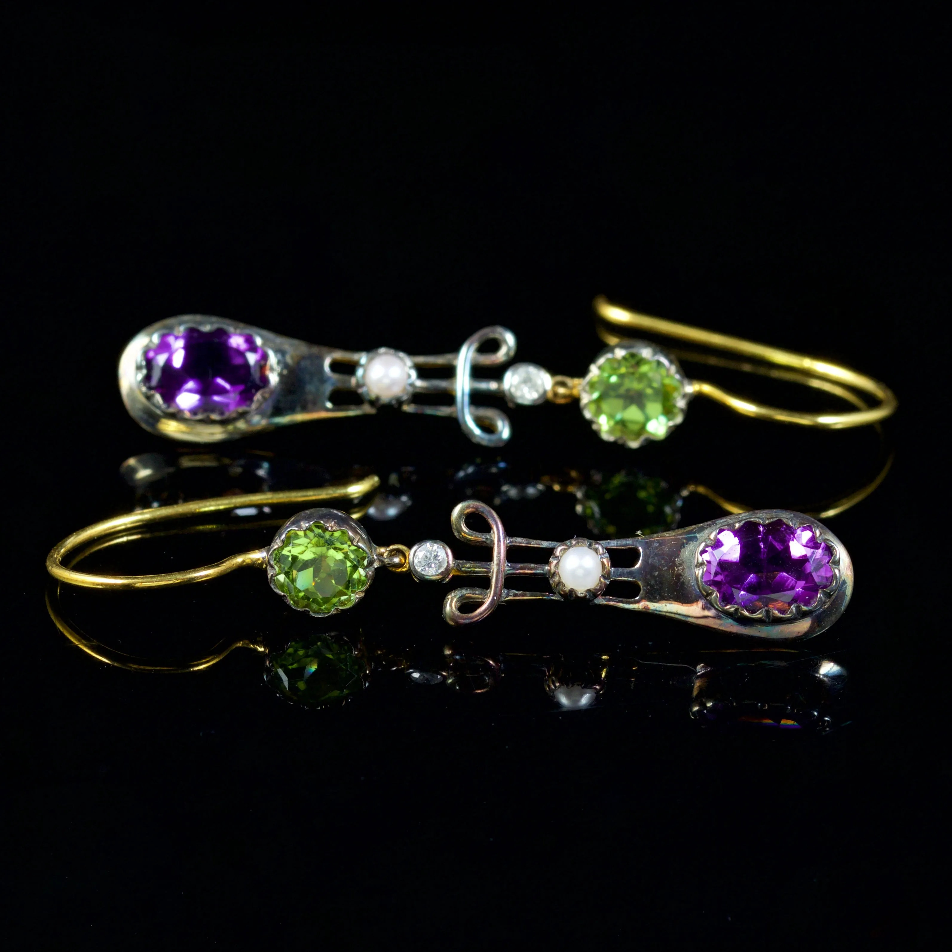 Suffragette Drop Earrings 9Ct Gold Silver