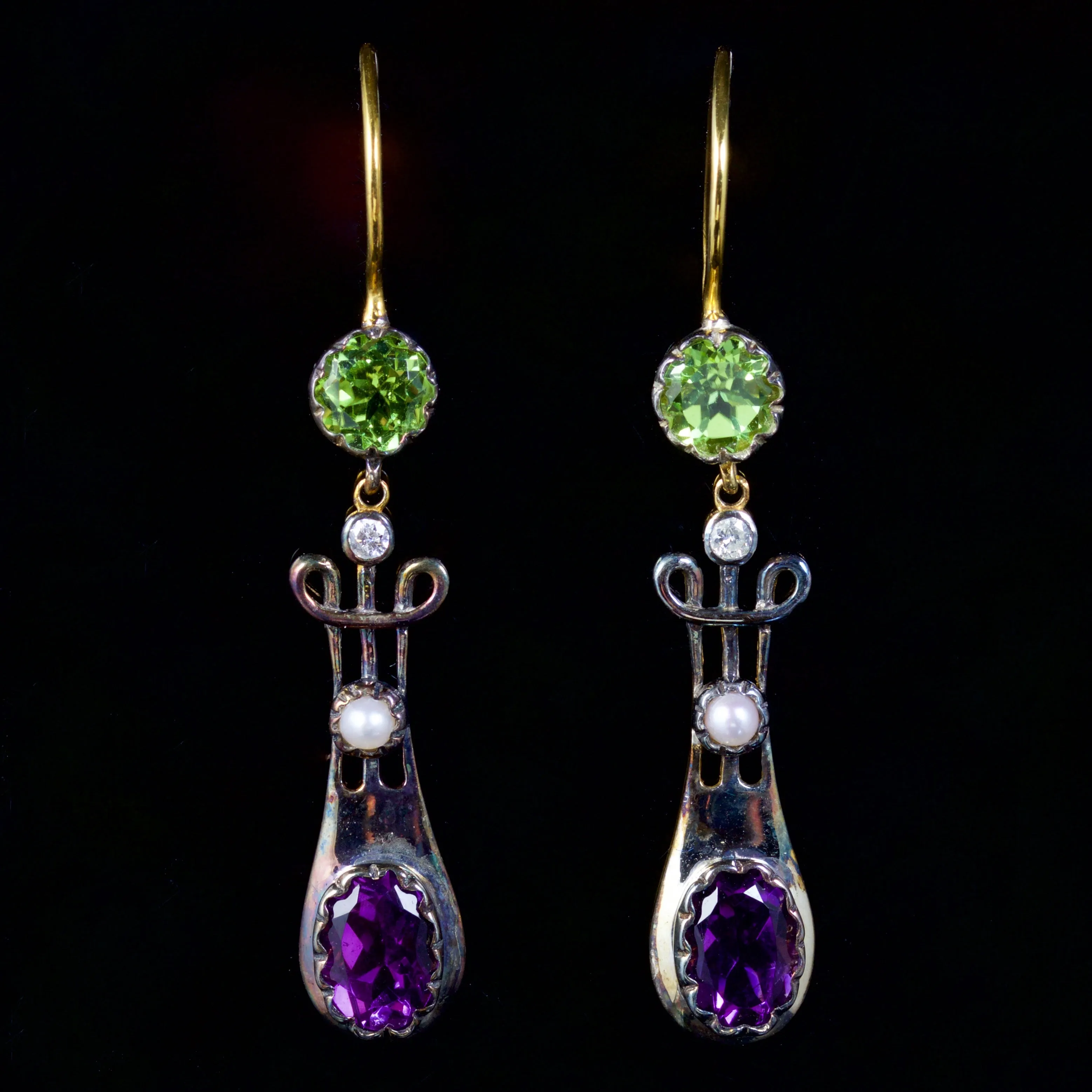 Suffragette Drop Earrings 9Ct Gold Silver