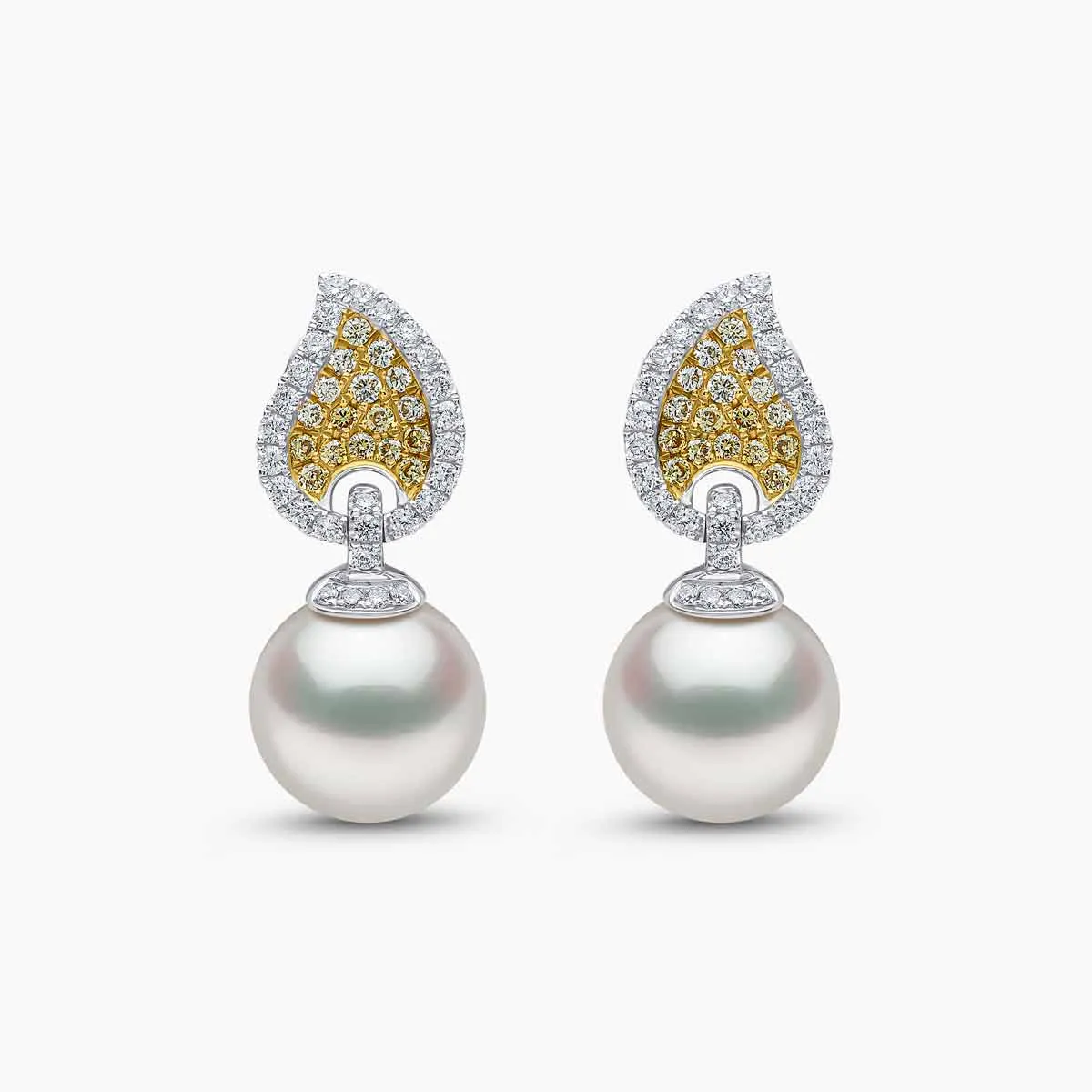 Sunrise 18K Gold Pearl and Diamond Teardrop Earrings