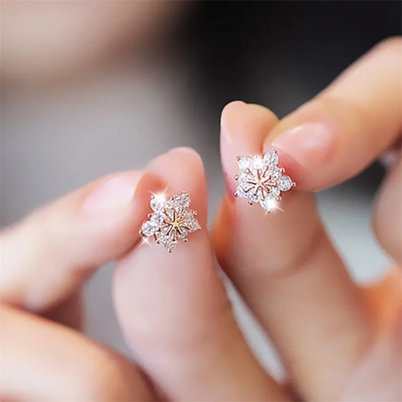 Sweet Jewelry Snow Stud Earrings For Women in Gold Color and Silver Color