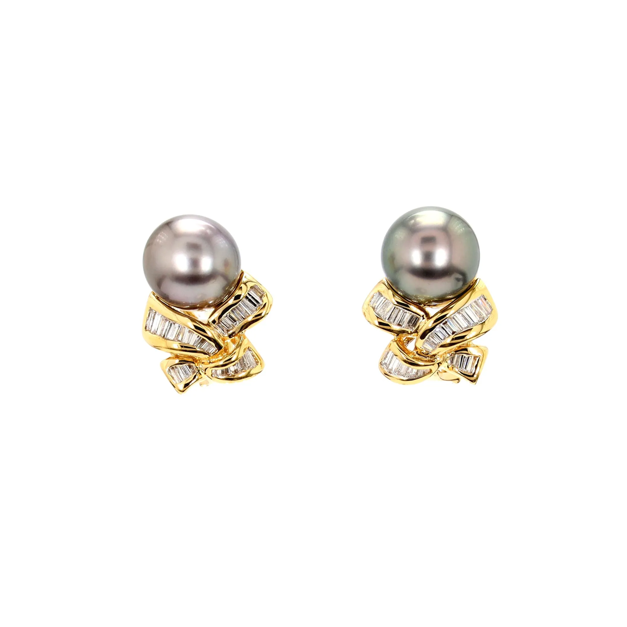 Tahitian Pearl and Diamond Bow Earrings