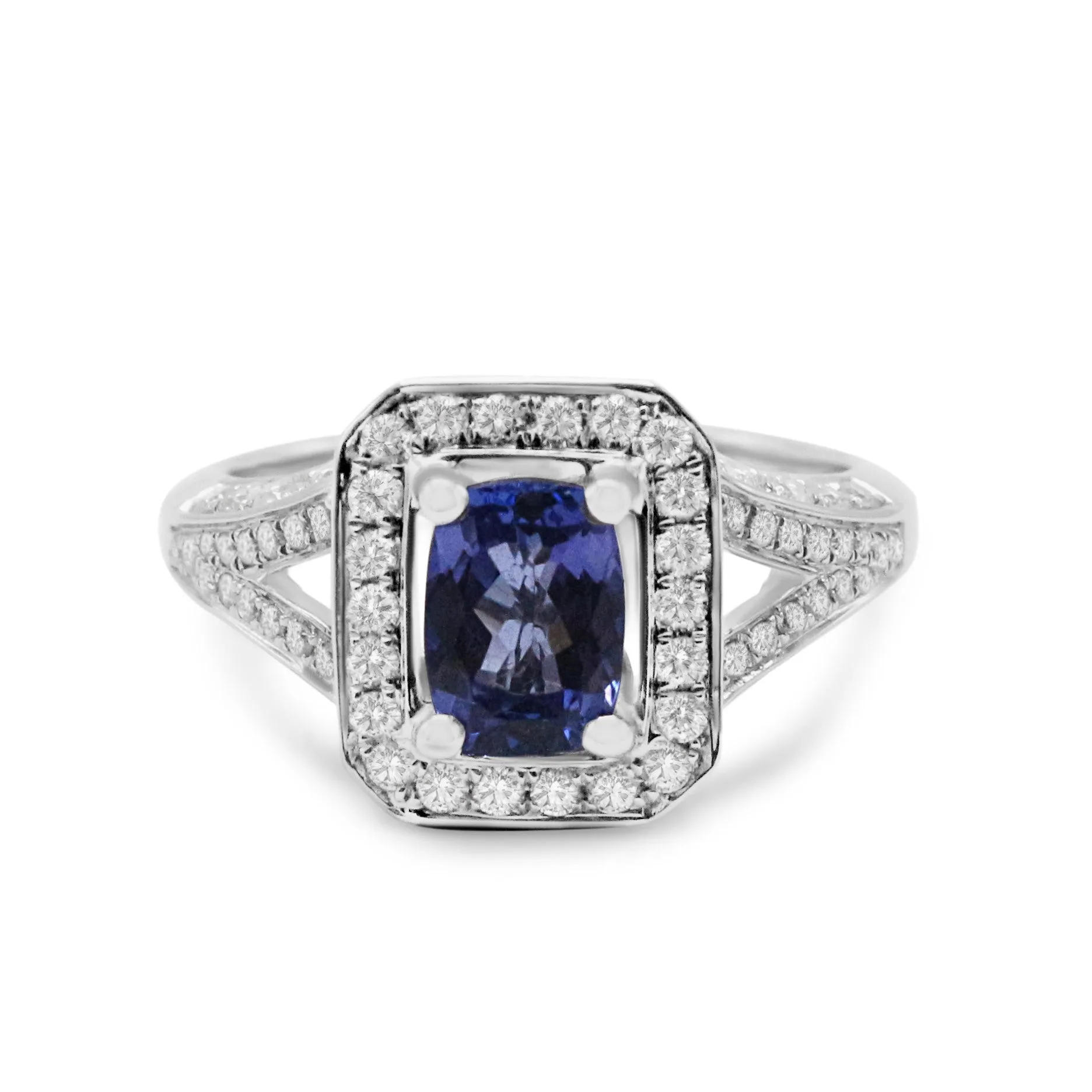 Tanzanite & Diamond Dress Cluster Ring - 18ct White Gold