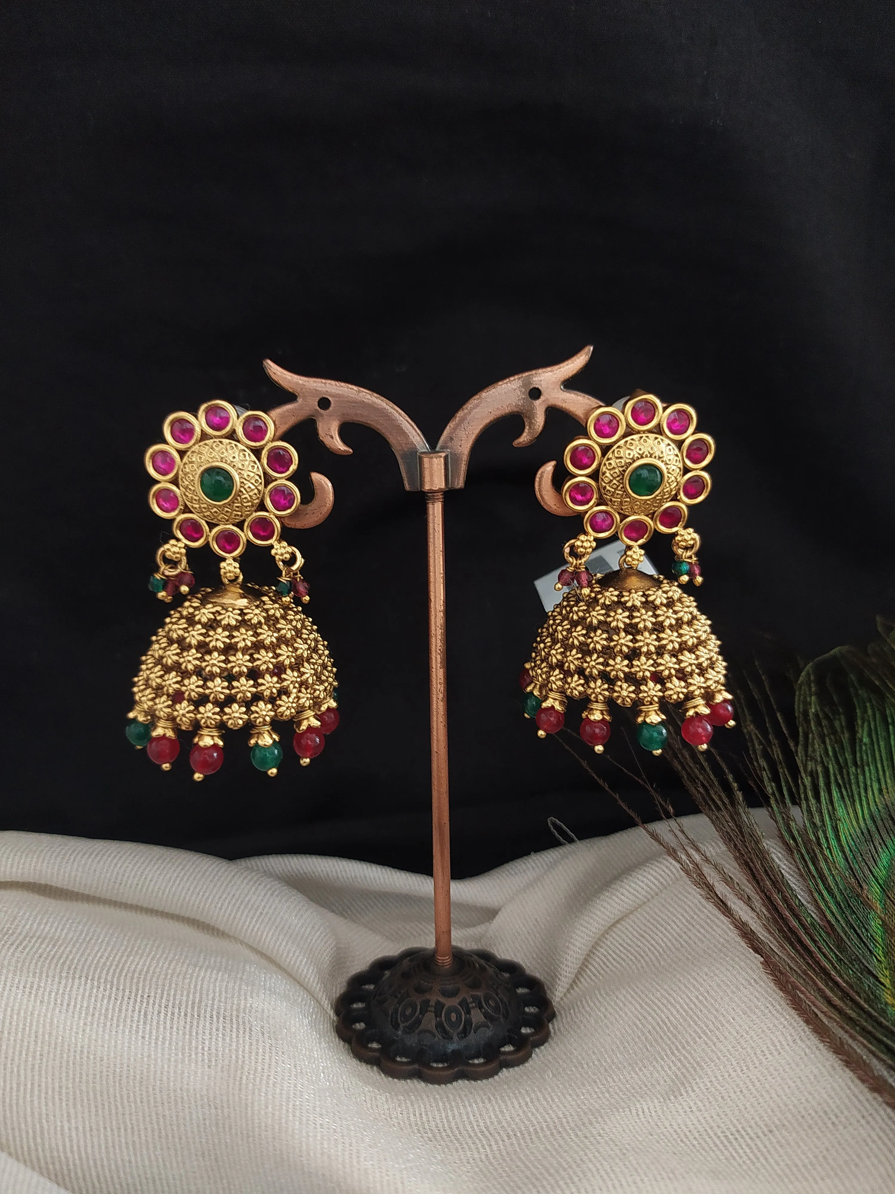 Traditional antique Kundan Elegance Floral Jhumki Earrings