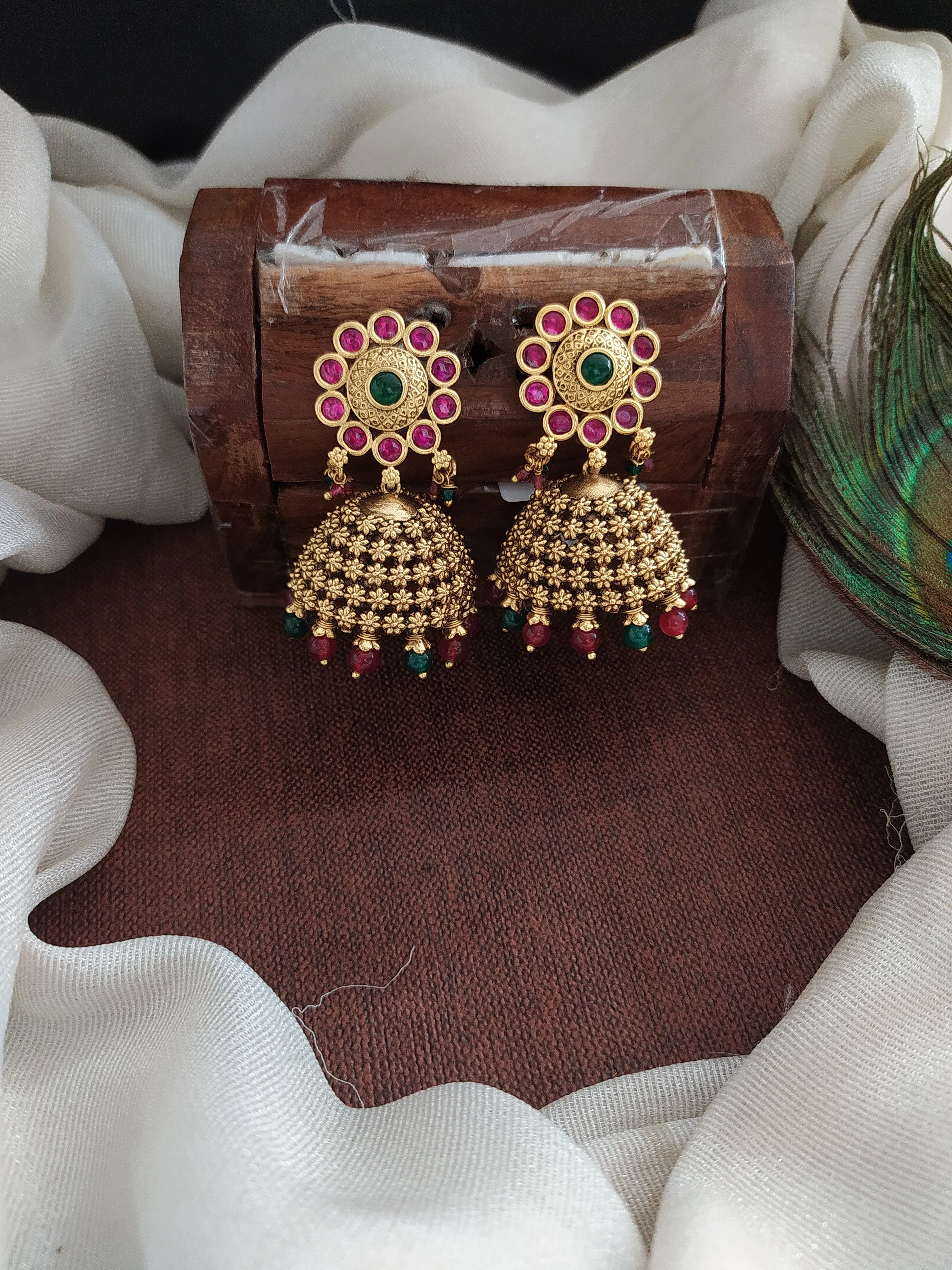 Traditional antique Kundan Elegance Floral Jhumki Earrings