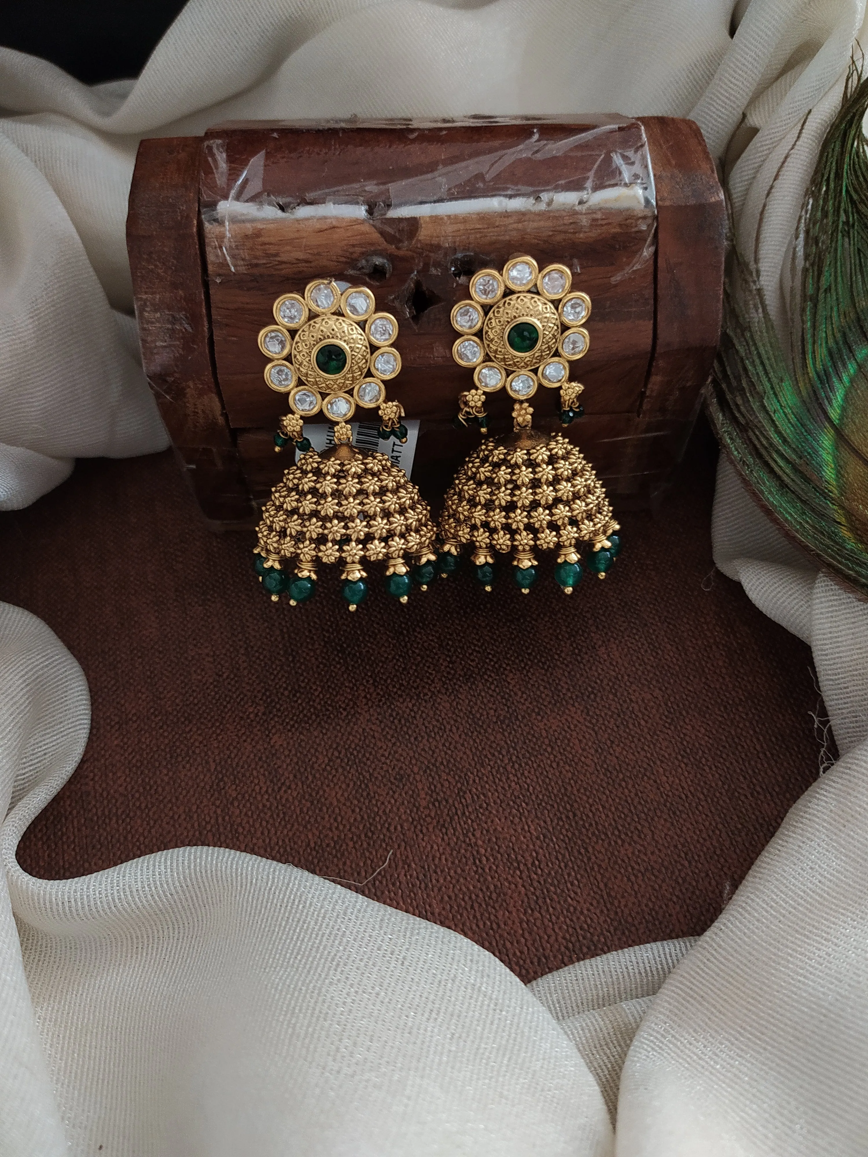 Traditional antique Kundan Elegance Floral Jhumki Earrings