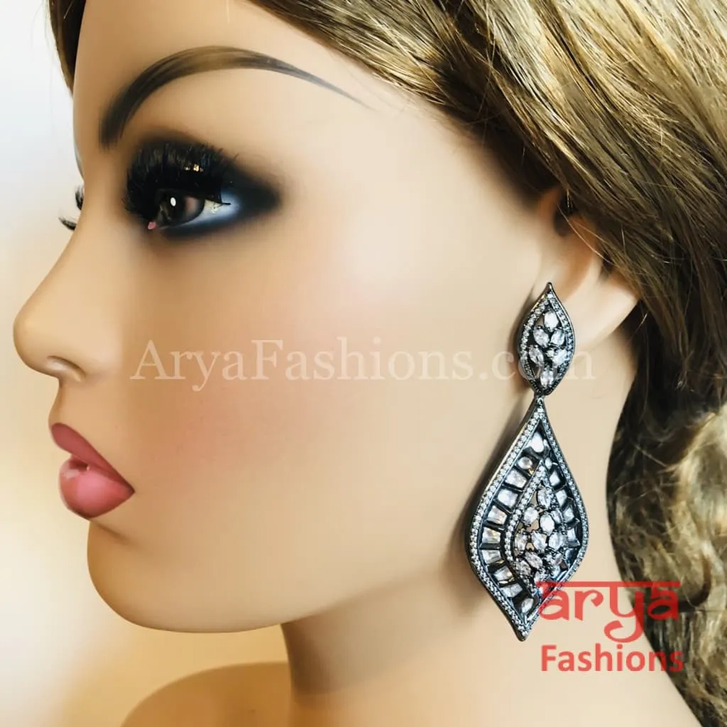 Trisha Gray White Kundan Cubic Zirconia Fusion Earrings