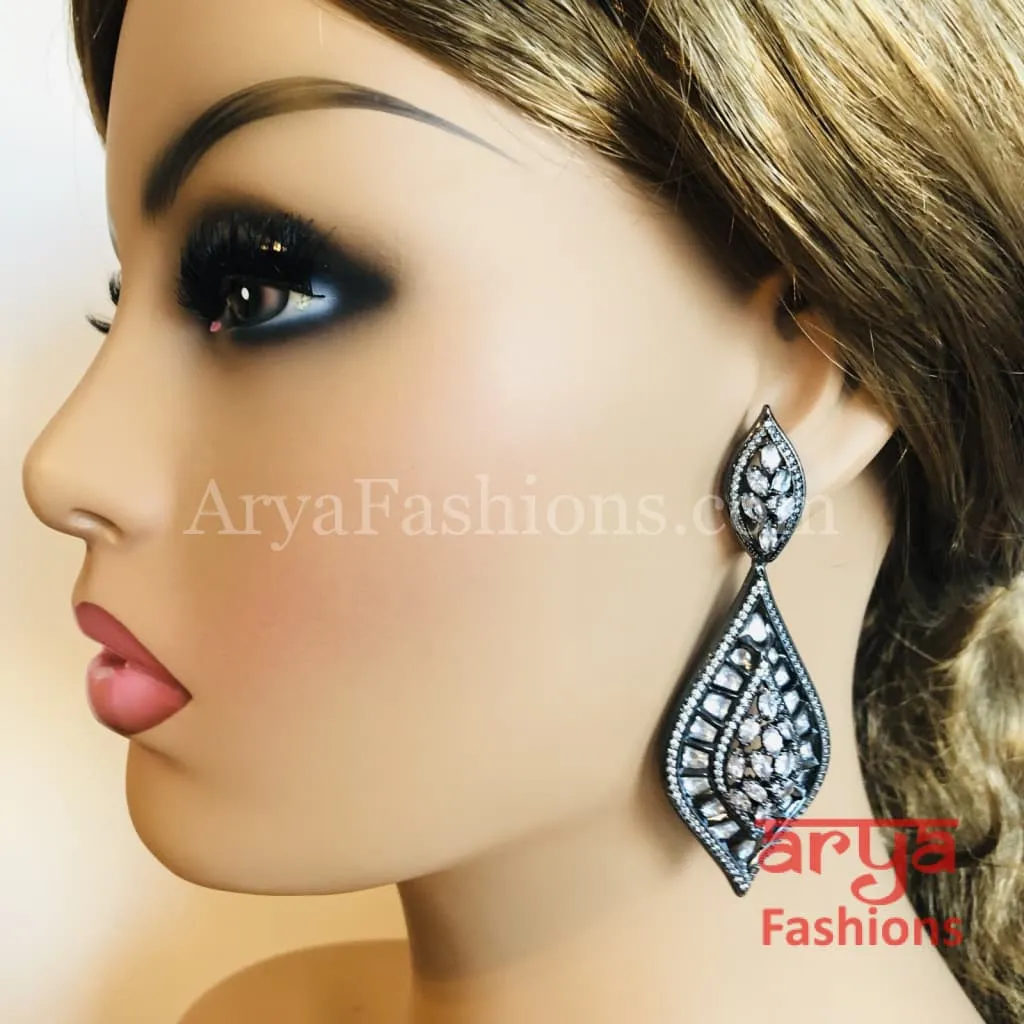 Trisha Gray White Kundan Cubic Zirconia Fusion Earrings