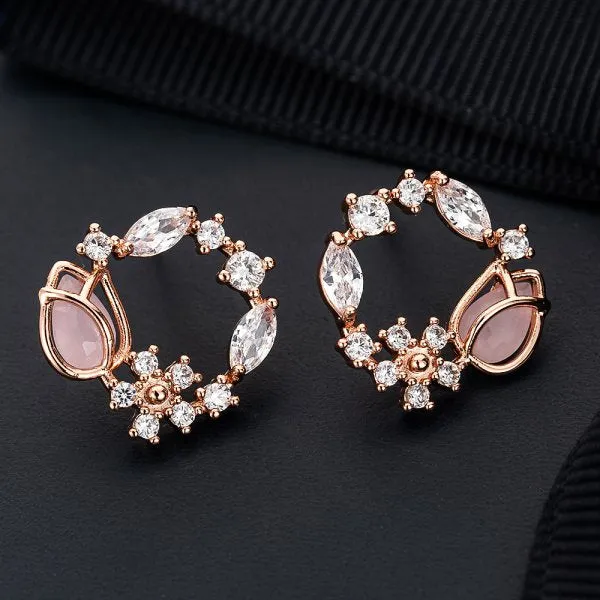 Wedding Jewelry Romantic Flower Stud Earrings for Women with Zircon in Gold Color