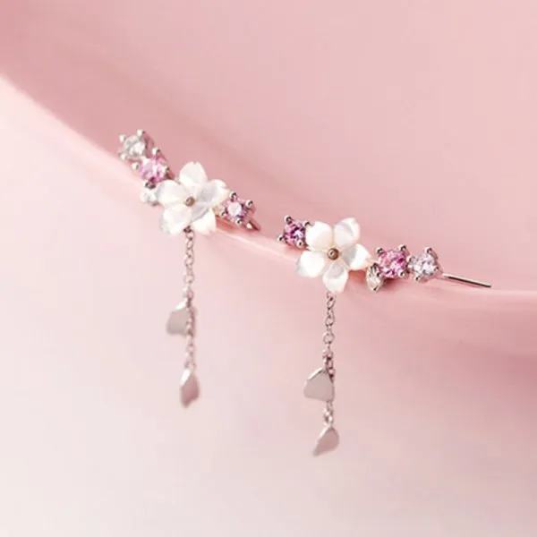 Wedding Jewelry Romantic Flower Stud Earrings for Women with Zircon in Gold Color