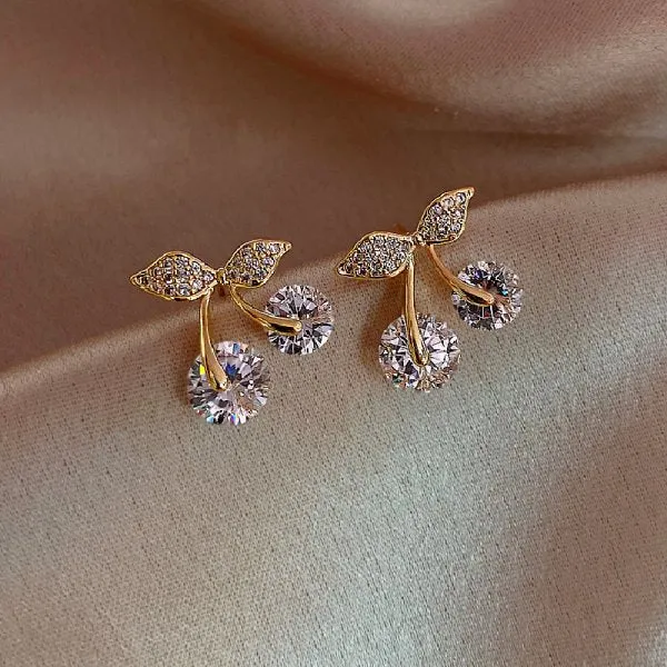 Wedding Jewelry Romantic Flower Stud Earrings for Women with Zircon in Gold Color