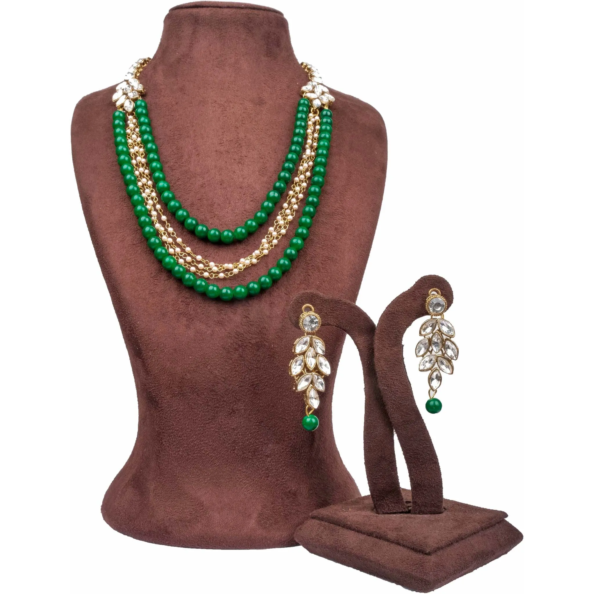 White and Green Pearl and American Dimond Necklace Alloy Jewel Set