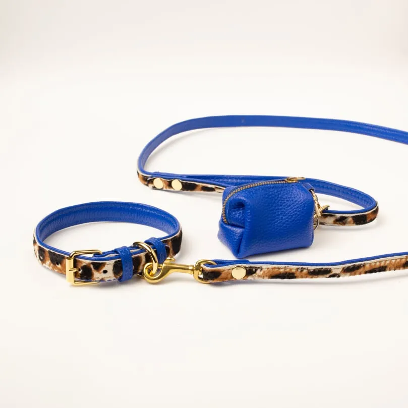 Willow Walks double sided soft leather lead in leo and cobalt blue