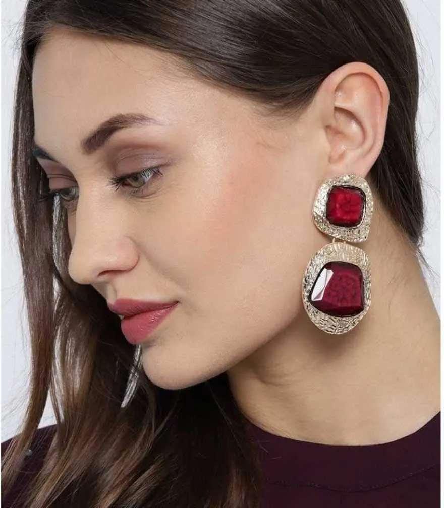 Yellow Chimes Gold Plated Red Crystal Dangler Earrings for Women and Girls