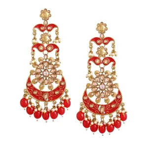 Yellow Chimes Meenakari Earrings for Women Ethnic Gold Plated Red Meenakari Traditional Kundan Floral Long Chandbali Earrings for Women and Girls