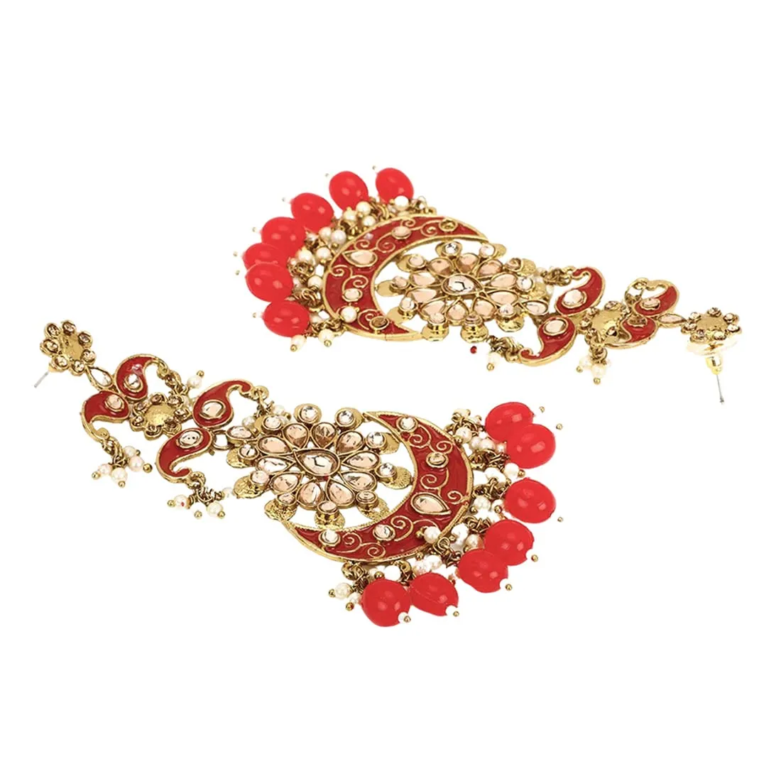 Yellow Chimes Meenakari Earrings for Women Ethnic Gold Plated Red Meenakari Traditional Kundan Floral Long Chandbali Earrings for Women and Girls