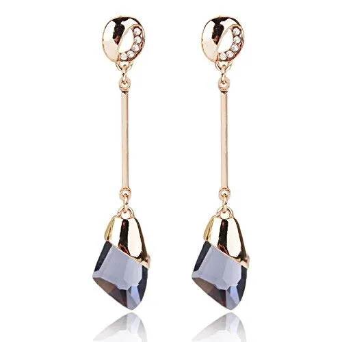 Yellow Chimes Rose Gold Hangings Long Grey Crystal Earring for Women and Girls